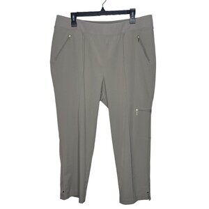 Chicos Zenergy Dressy Utility Capri Pant Zip Pockets Sz 2 (12) Khaki *TINY FLAW*